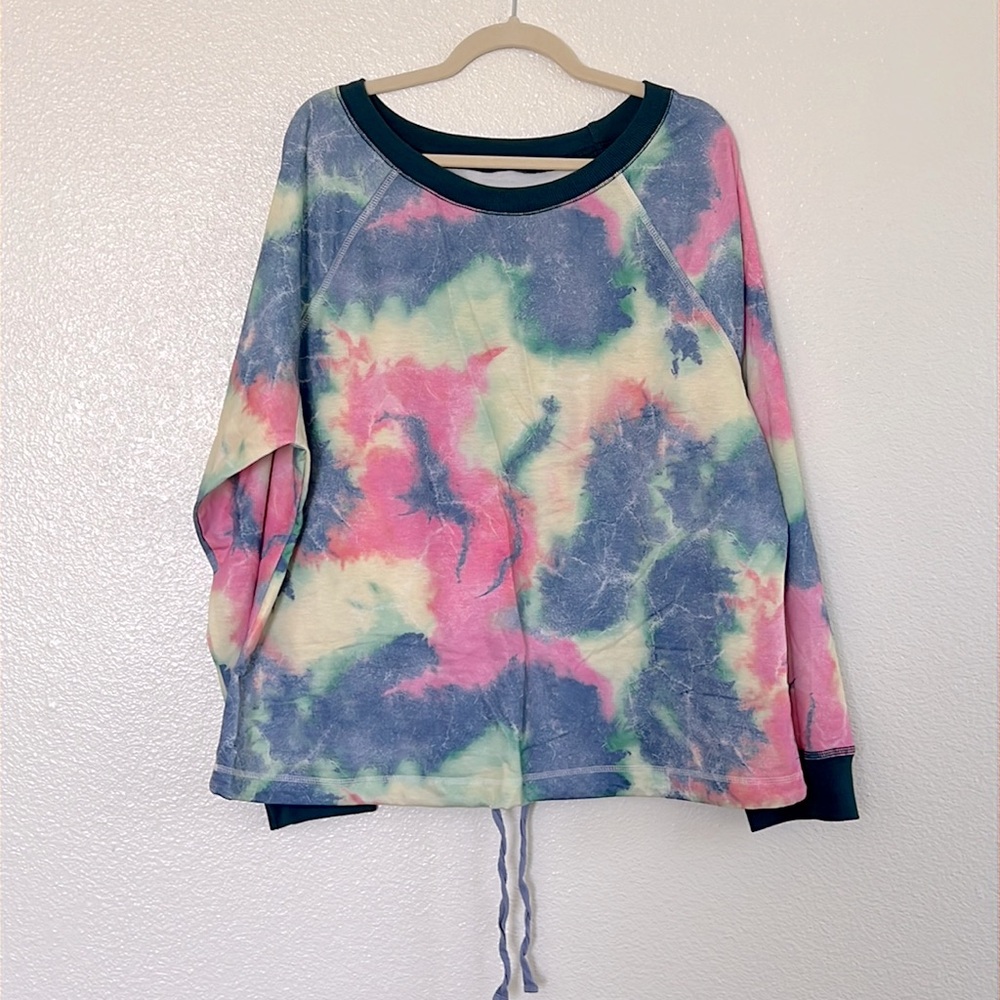 Tie-dye drawstring bottom sweater, size 2X